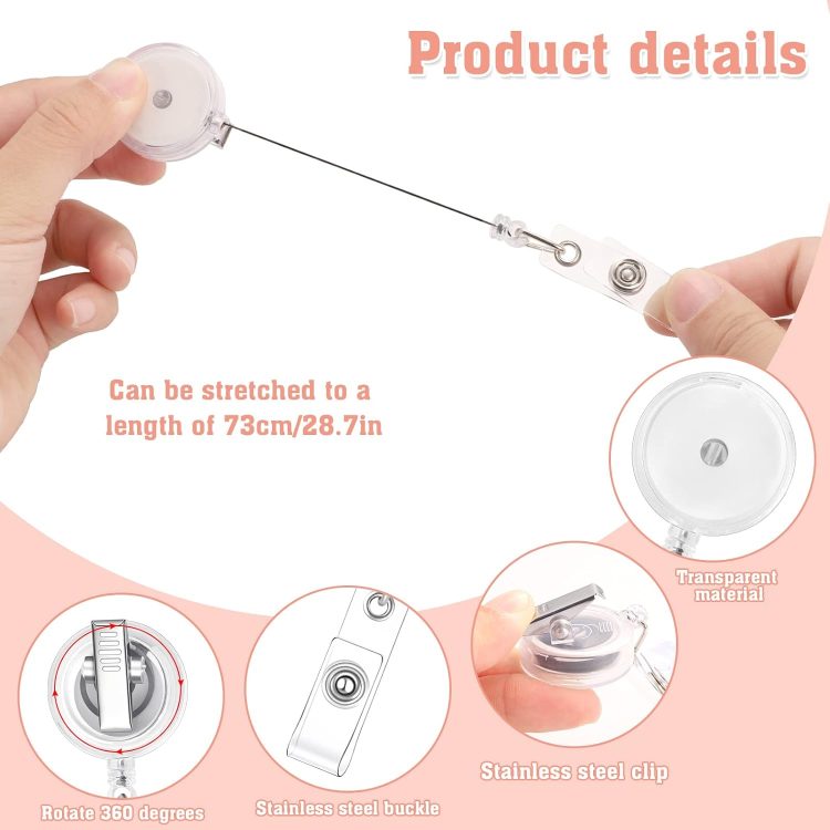 30 Pieces Retractable Badge Reels with Swivel Alligator Clip, Badge Reels Holder Badge Reel Clips for Nurse Teacher Office(Translucent Clear) - Image 2