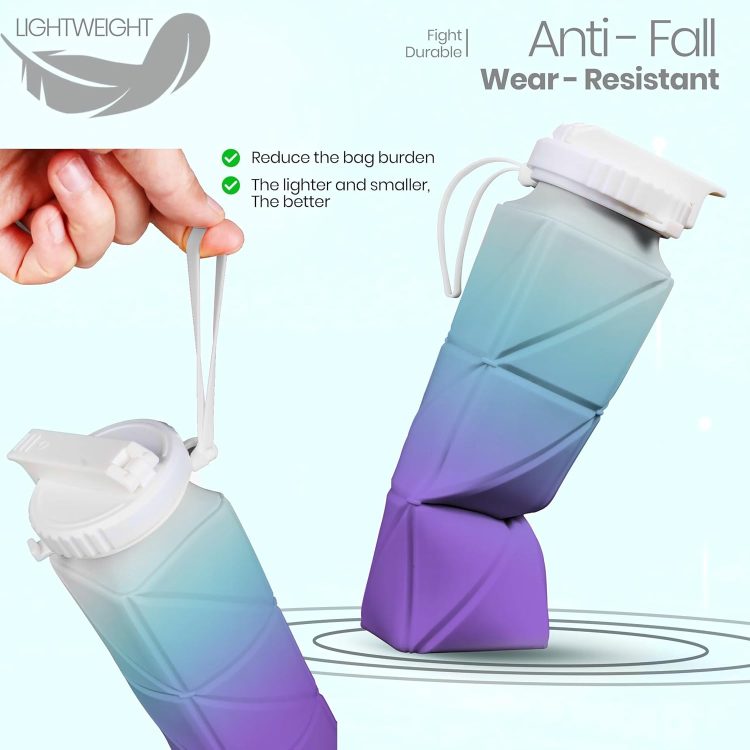 Collapsible Water Bottles 580ml/20oz, Foldable Water Bottle with Magnetic Cap and Carabiner, BPA-Free Collapsible Water Bottles for Traveling, Silicone Water Bottle for Hiking (Black) - Image 6