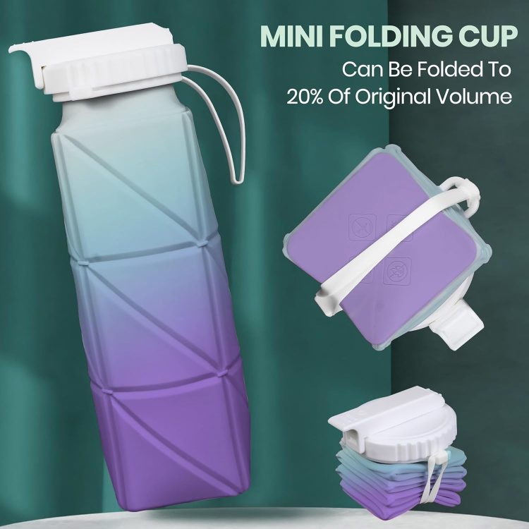 Collapsible Water Bottles 580ml/20oz, Foldable Water Bottle with Magnetic Cap and Carabiner, BPA-Free Collapsible Water Bottles for Traveling, Silicone Water Bottle for Hiking (Black) - Image 7
