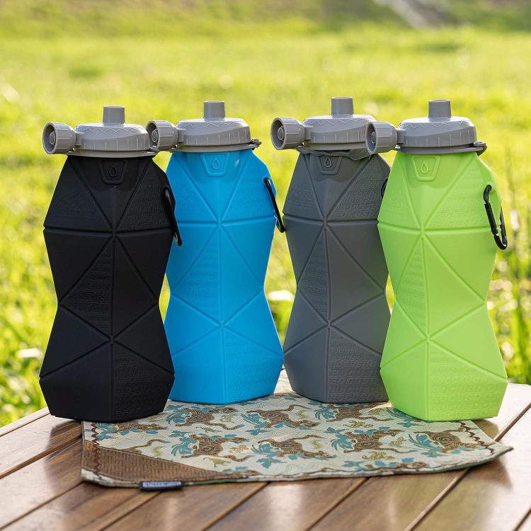 Collapsible Water Bottles 580ml/20oz, Foldable Water Bottle with Magnetic Cap and Carabiner, BPA-Free Collapsible Water Bottles for Traveling, Silicone Water Bottle for Hiking (Black) - Image 8
