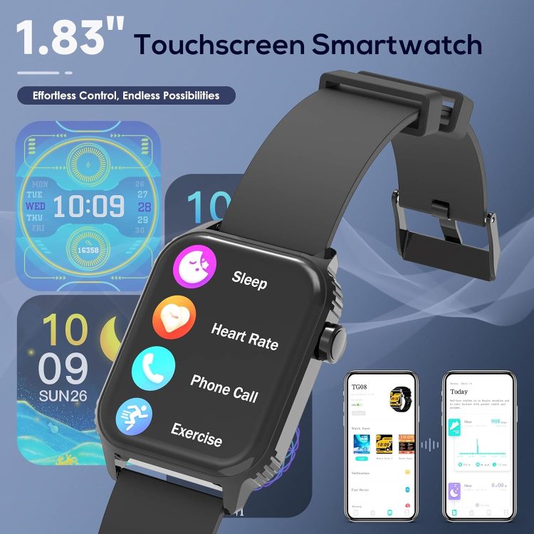 Smart Watches for Women Men, 1.83 inches HD Smartwatch with 90 Sports Modes, Heart Rate/Sleep Monitor, IP67 Waterproof, Bluetooth Call & Music Control - Image 2